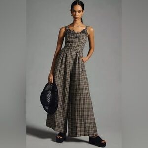 By Anthropologie Embroidered Plaid Jumpsuit Size 0